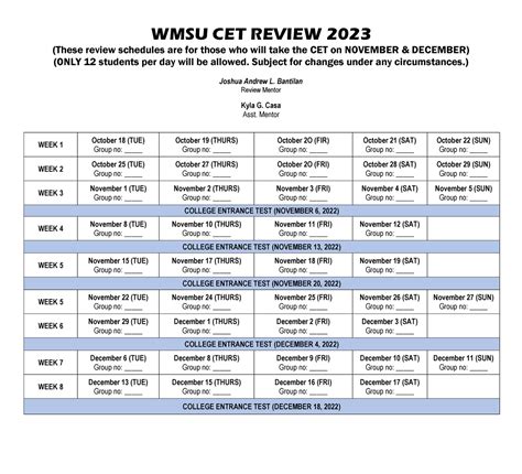 WMSU CET Review 2023 Schedules Nov .